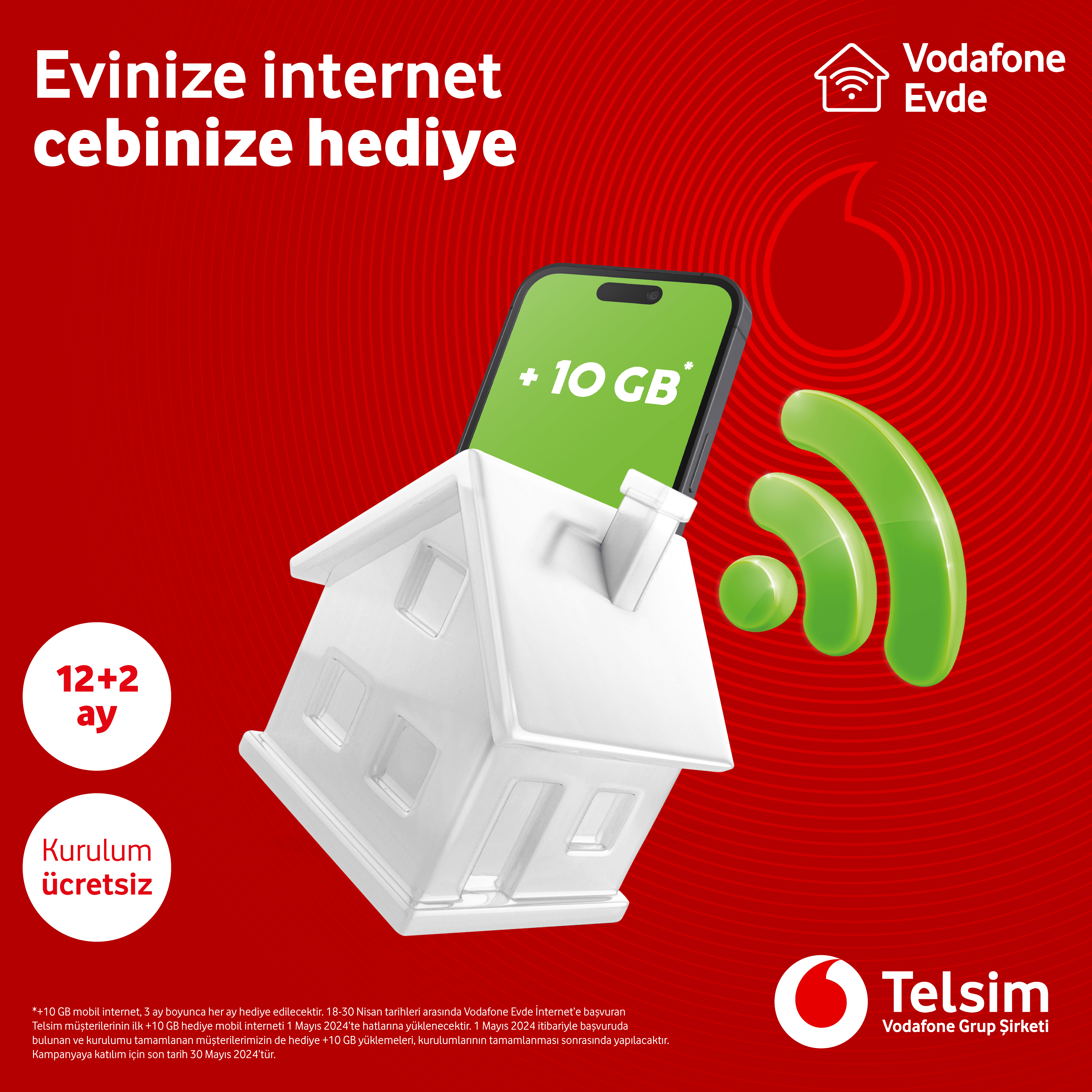 Vodafone Evde Tarifeye 3 Ay 10 GB Data Kampanya